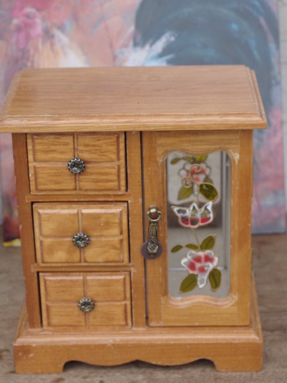 Countrycore Wood Jewlery Box With Stain Glass Door